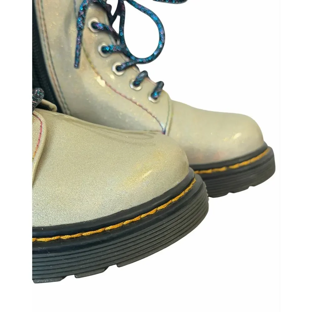 Dr Martens Kids 1460 Sparkle Rays Lace Up Boots Silver Lightshow Girls Size 1